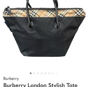 Burberry Black Nylon Tote with Classic Check Accent excellent condition